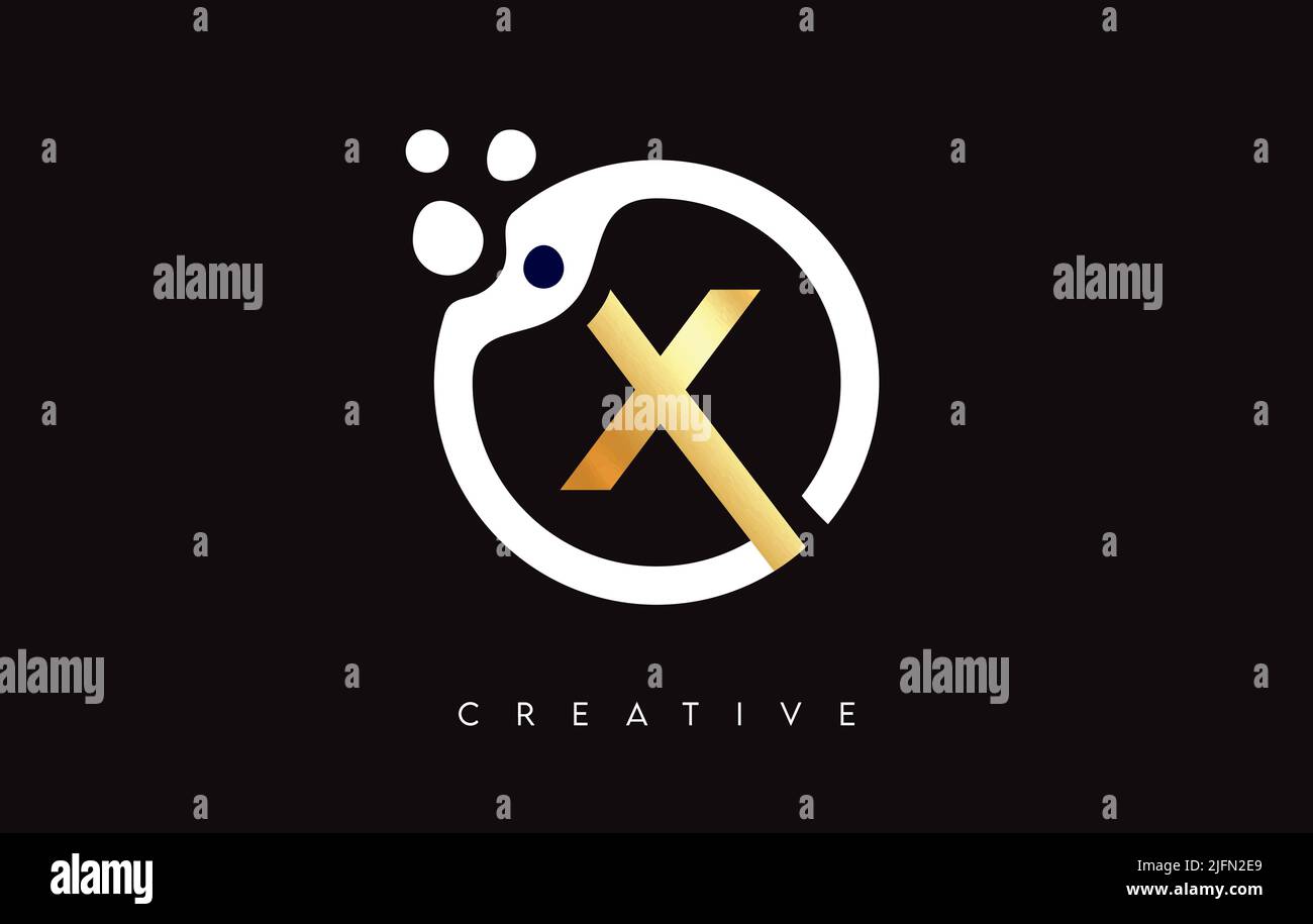 Golden Letter X Logo Icon Design with Dots and Bubbles inside a Circular Shape in Gold Colors Vector Illustration. Stock Vector
