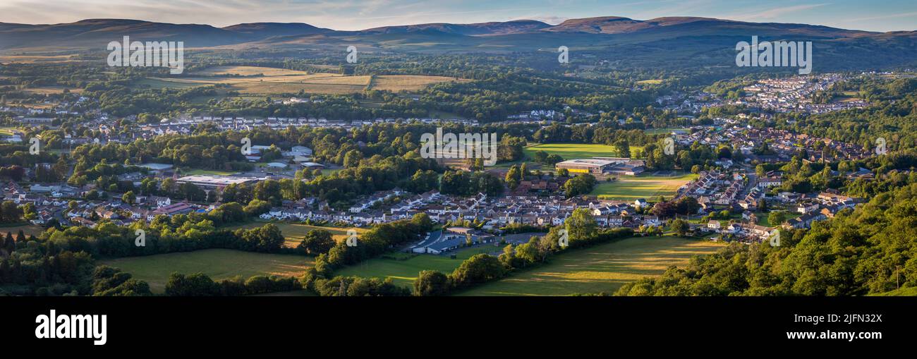 A Panorama of Ystradgynlais and the Brecon Beacons in the Upper Swansea Valley in South Wales UK Stock Photo