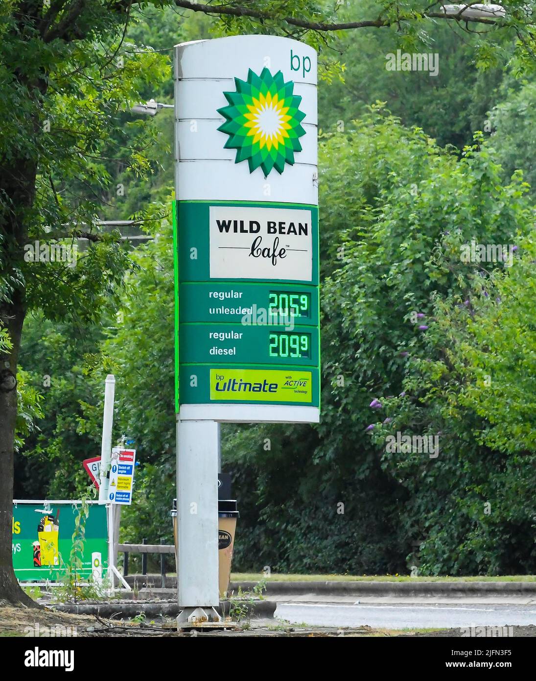 Southampton, Hampshire, UK. 4th July 2022. A BP petrol station sign at