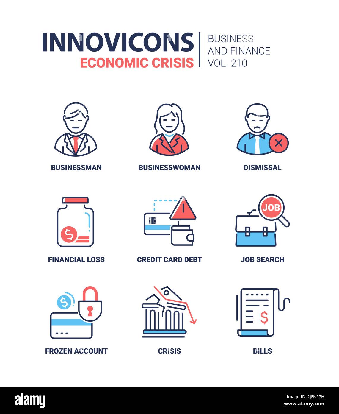 Business and finance crisis - modern line design style icons set Stock ...