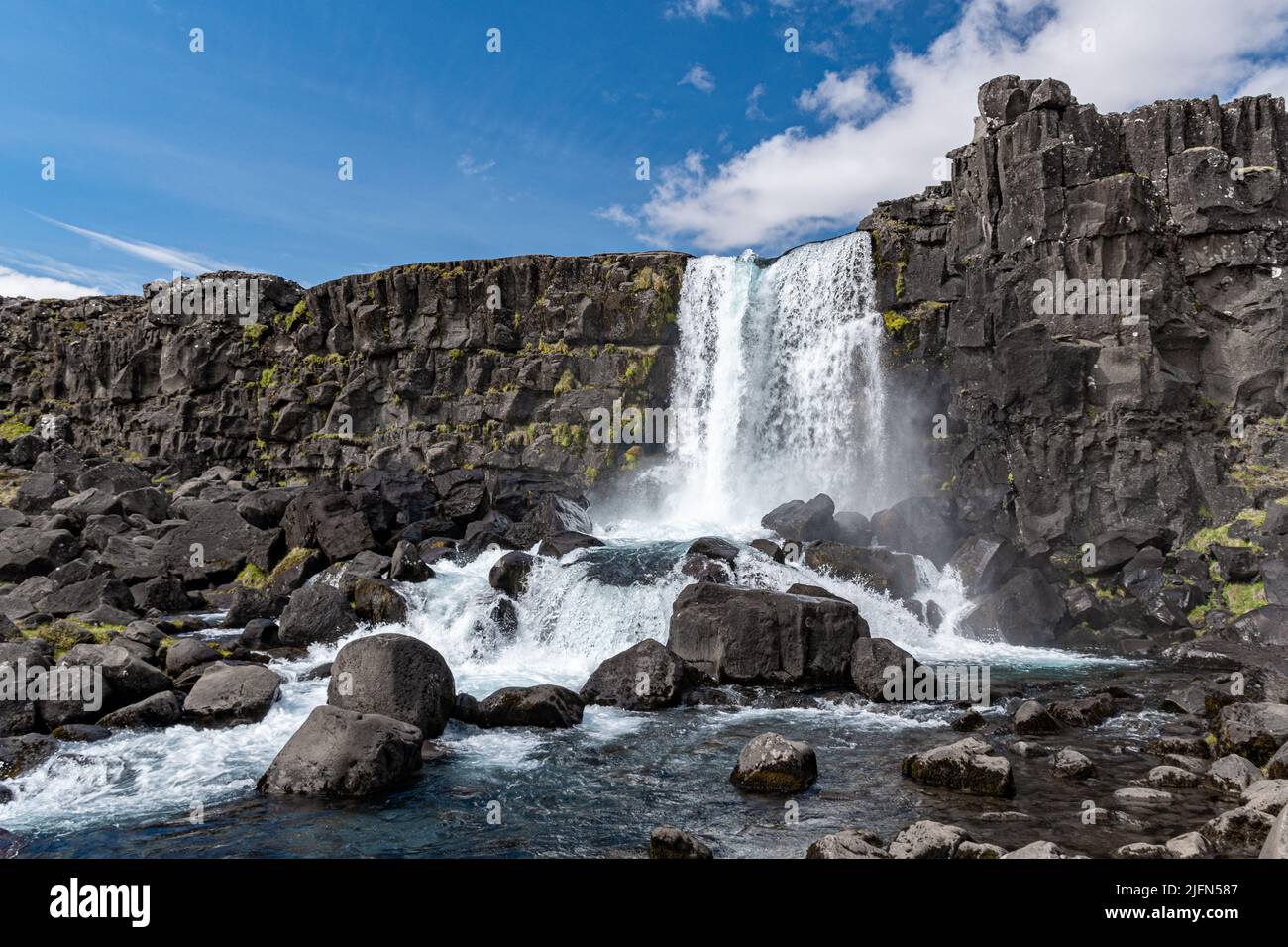 Waterfall Oxararfoss in the Thingvellir national park in Iceland Stock Photo