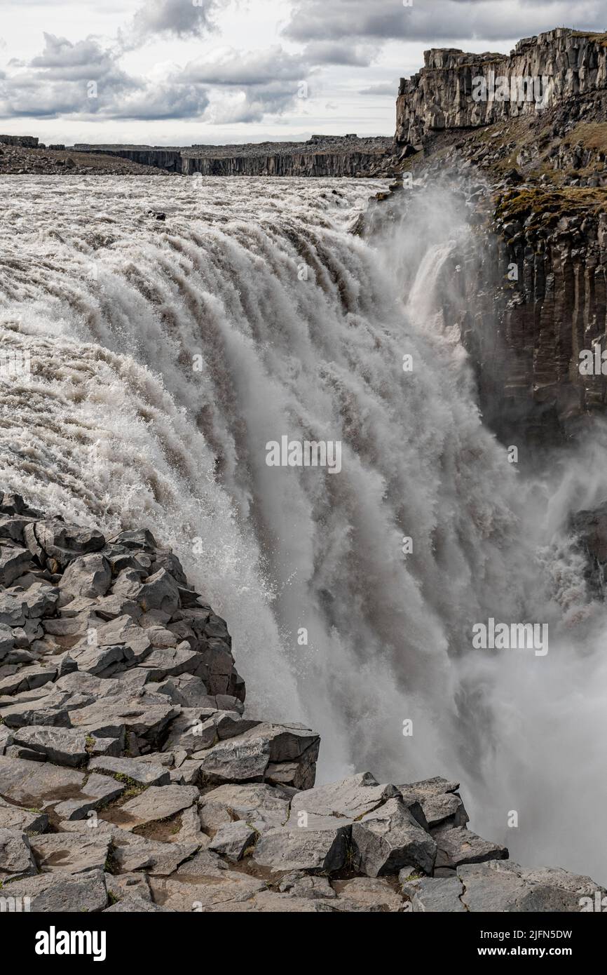 The waterfall Dettifoss seen from the east bank of river Jokulsa a Fjollum, in northern Iceland Stock Photo