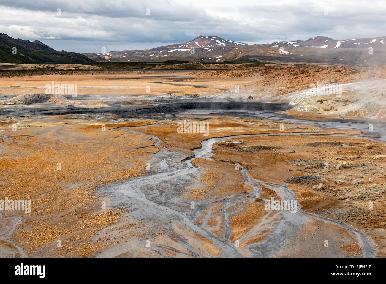 Hot springs in the geothermal area of Hverir - Namafjall near the lake Myvatn in northern Iceland Stock Photo