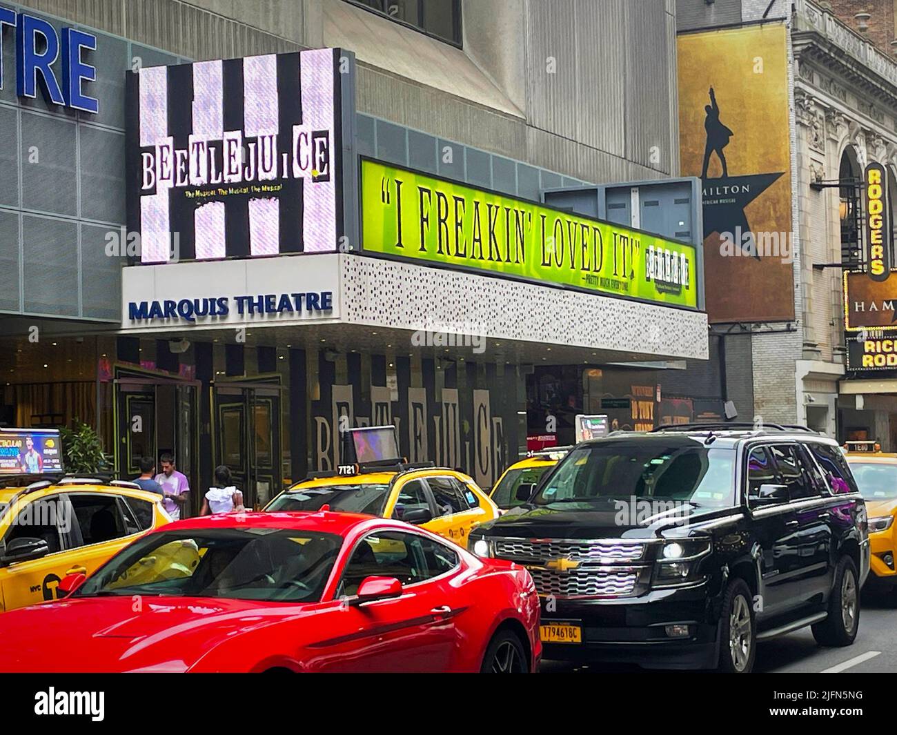 "Beetlejuice" marquee at the Marquis Theatre in Times Square, New York