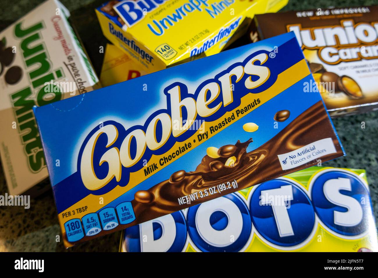 Still life of moviegoer candy snacks, United States  2022 Stock Photo