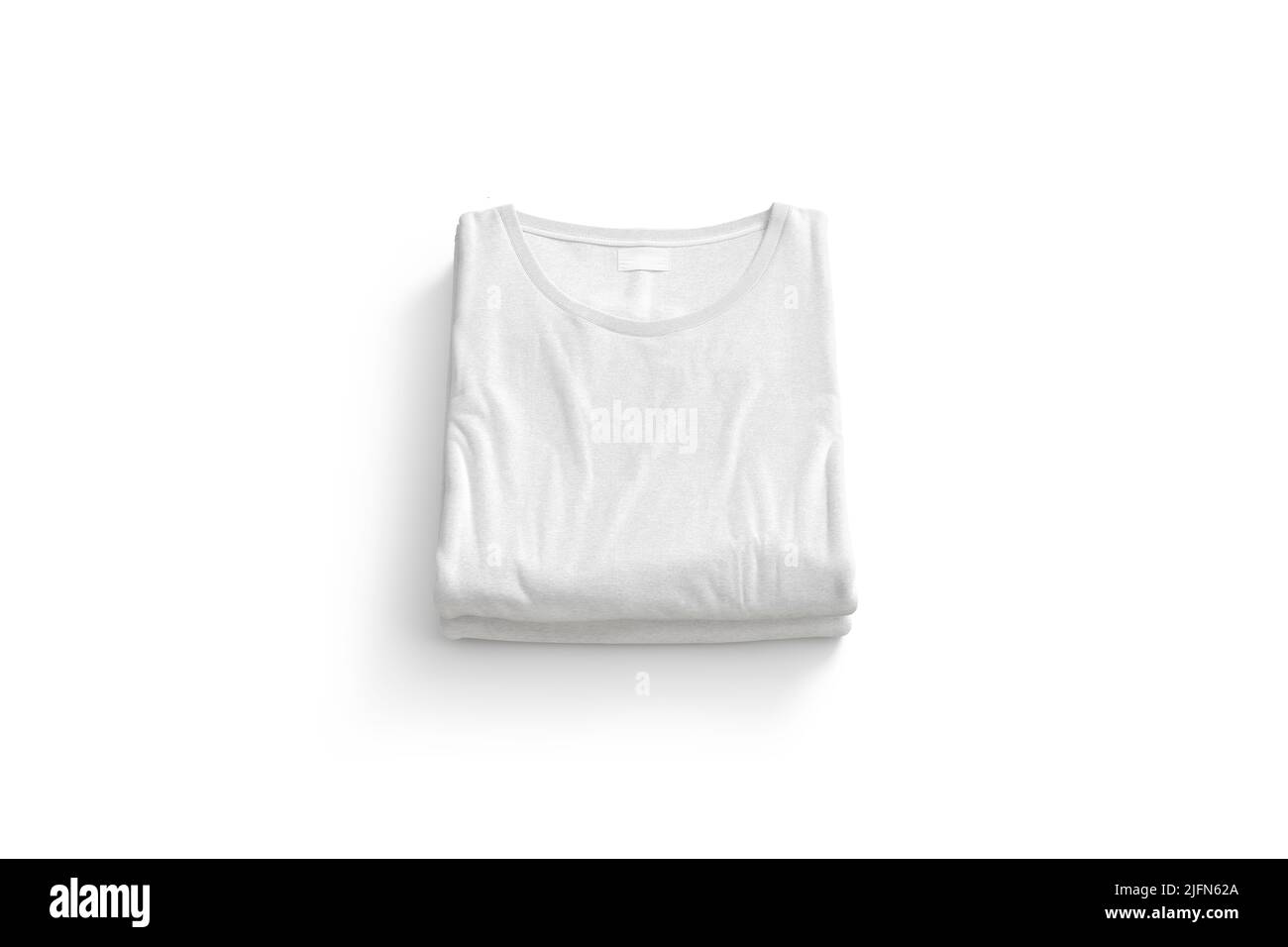 Blank white folded square t-shirt mockup stack, top view Stock Photo