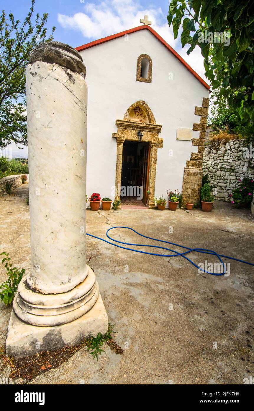 The chapel of Agia Paraskevi (Saint Paraceve) was built in the 20th century on the site of an early Christian basilica of which you can still see reus Stock Photo