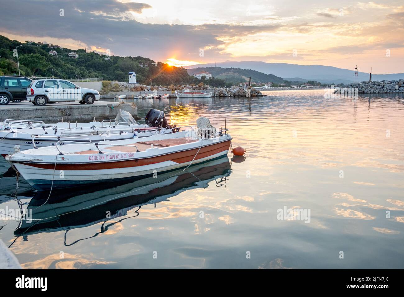 Seascape scenery of fishing boats ina harbor Stock Photo - Alamy