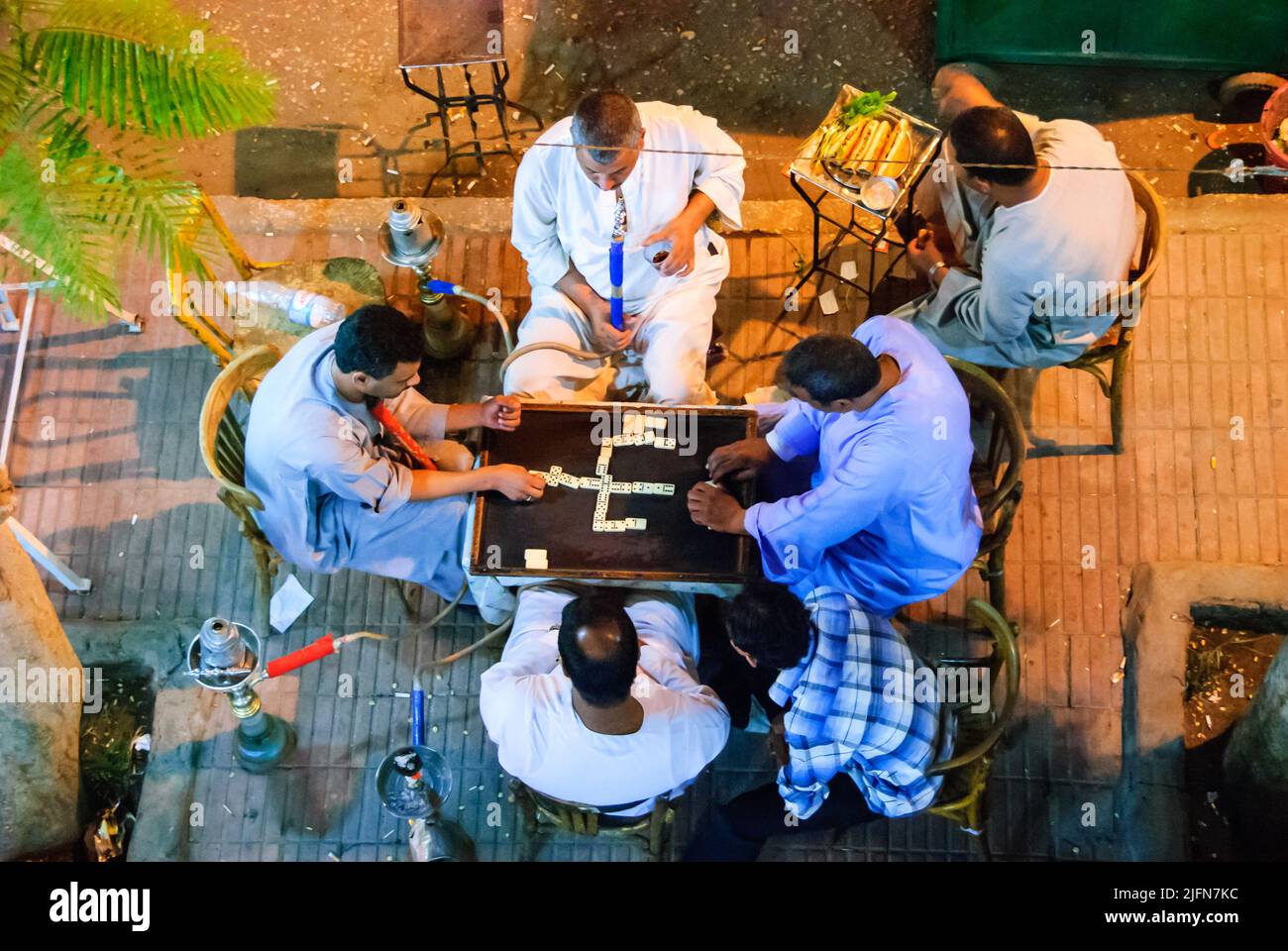 Egyptian men playing dominoes - Luxor, Upper Egypt Stock Photo