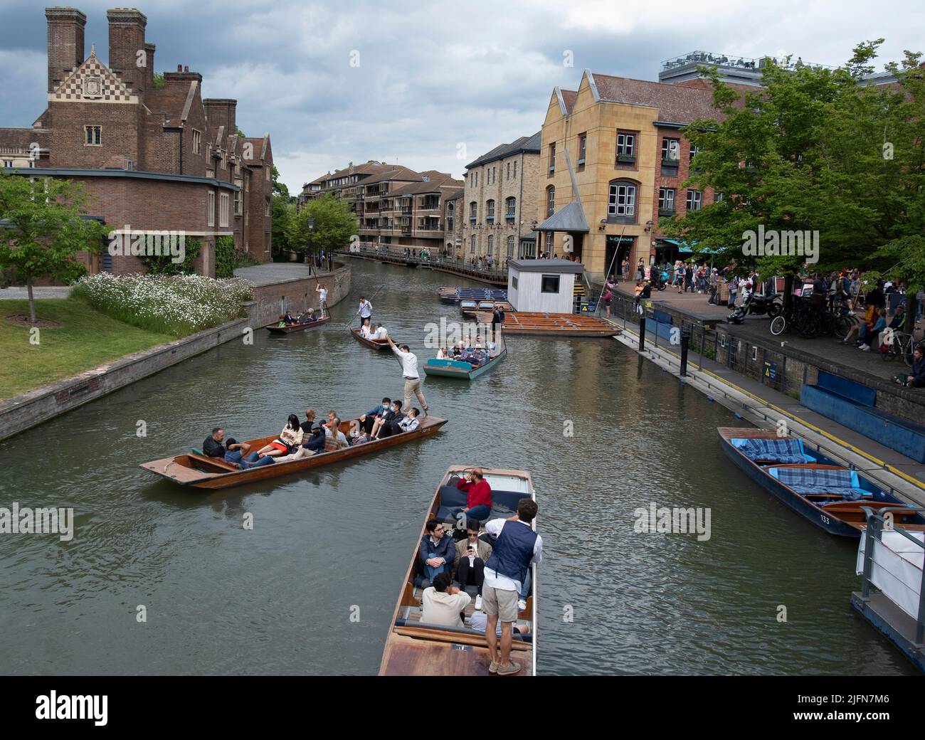 Punting at the city of Cambridge in England,UK Stock Photo