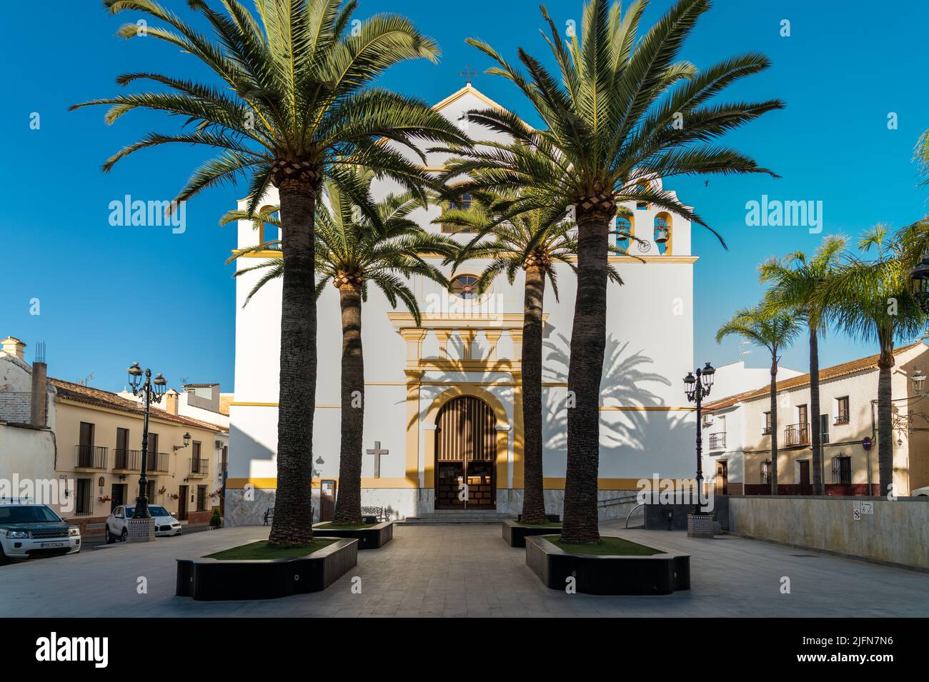 Alhaurin de la Torre, Spain - July 01 2022: Church of San Sebastian in the center of the city in Conception Square Stock Photo