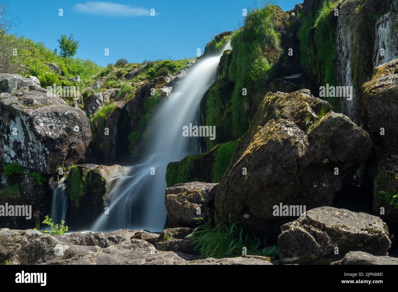 A view of the Upper Falls of the Loup of Fintry in the central lowlands of Scotland Stock Photo