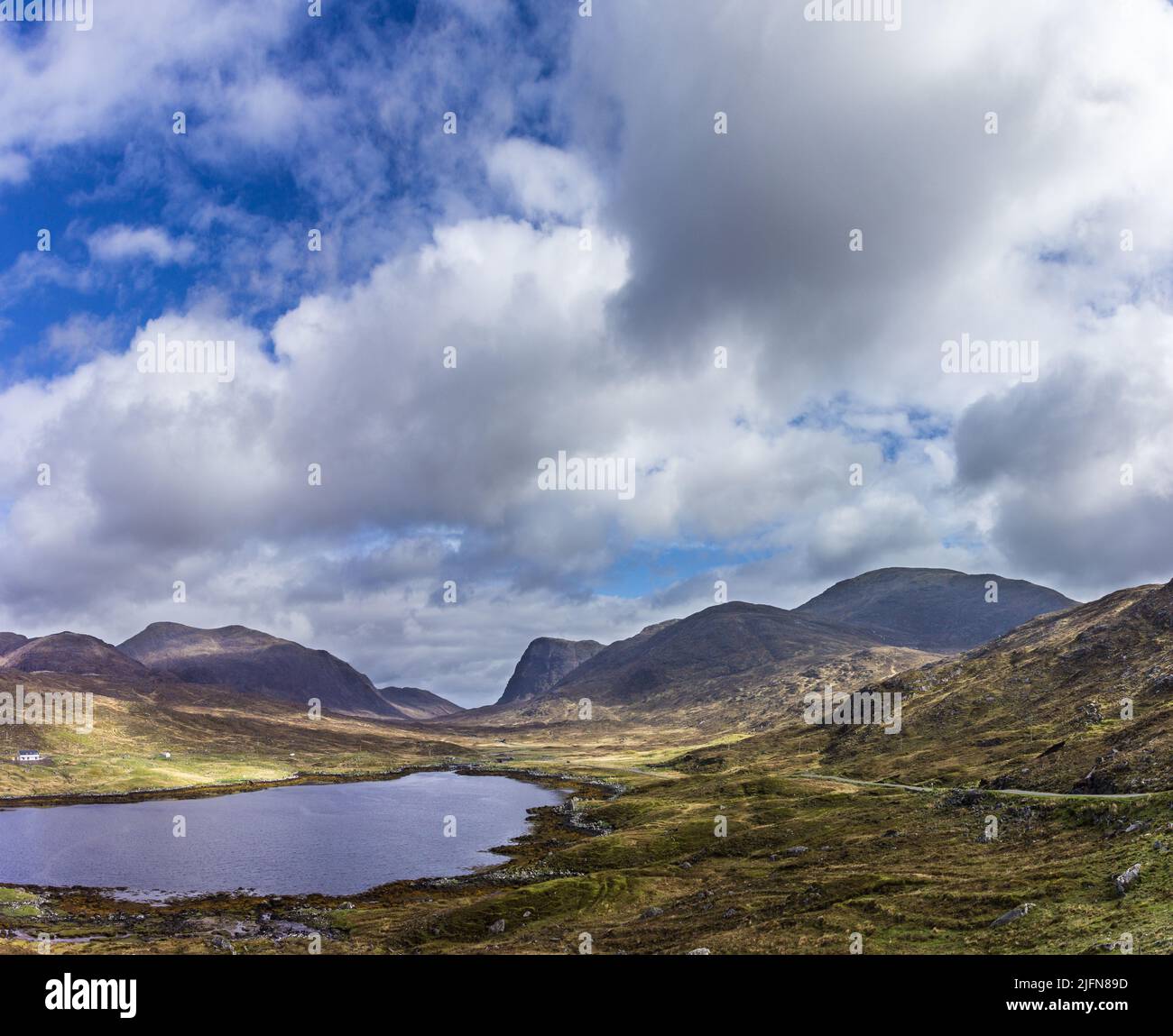 Gleann Mhiabhaig is on North Harris in the Outer Hebrides. In the glen sits an eagle obsevatory which is a great place to spot them. Stock Photo