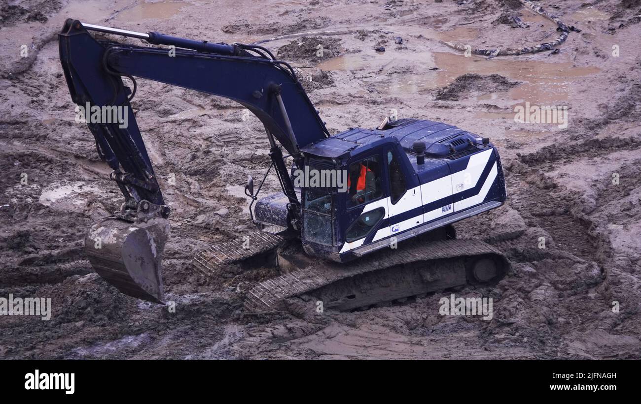 Kiev, Ukraine, October 17, 2018 Workers in the mud of a construction