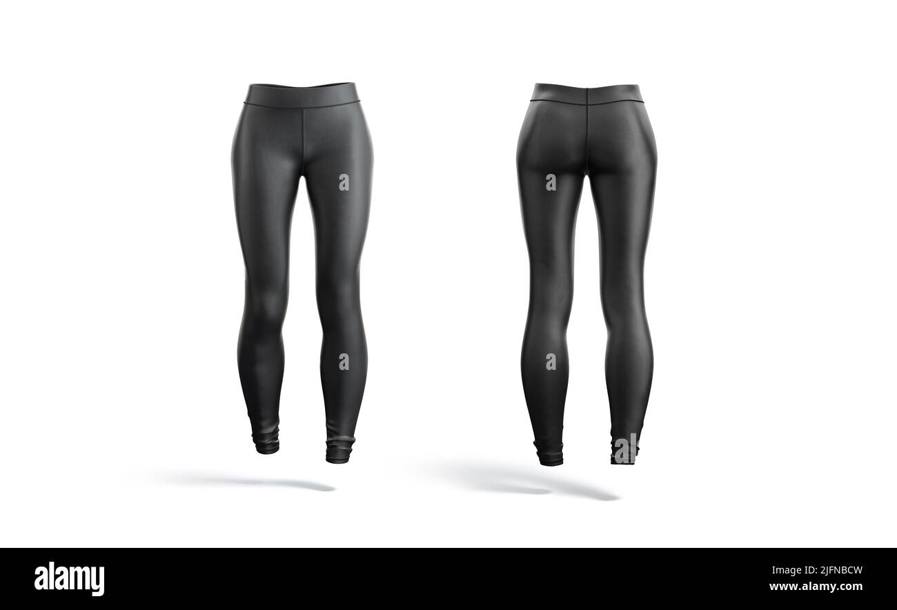 Blank black women sport leggings mockup, front and back view Stock Photo