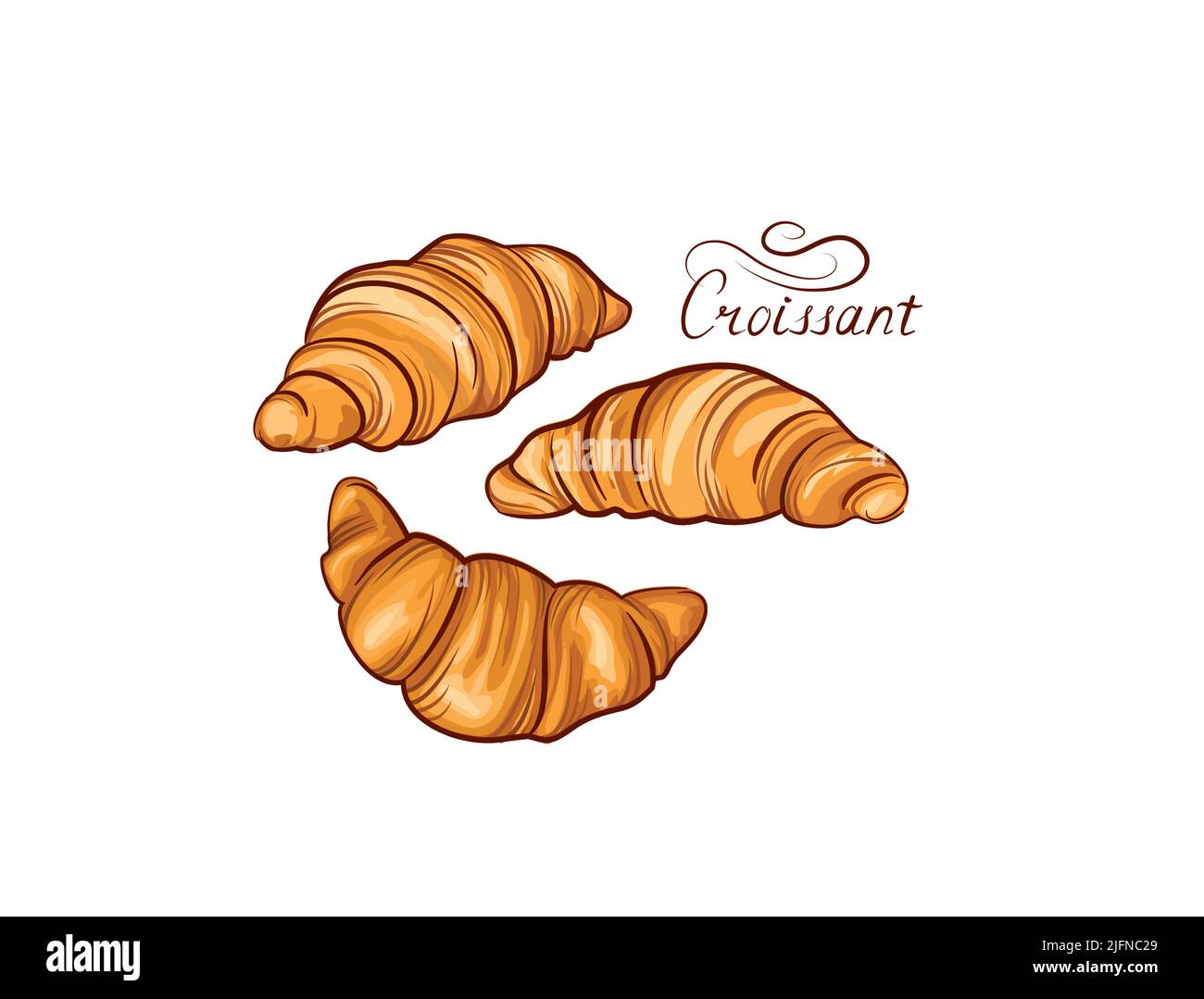 Croissant french food icon set. Bakery food hand drawing line art over ...
