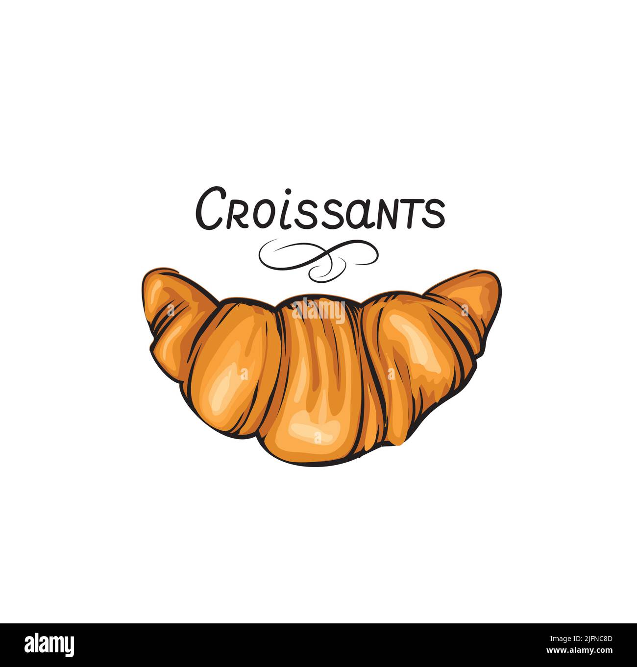 Croissant french food icon set. Bakery food hand drawing line art over ...