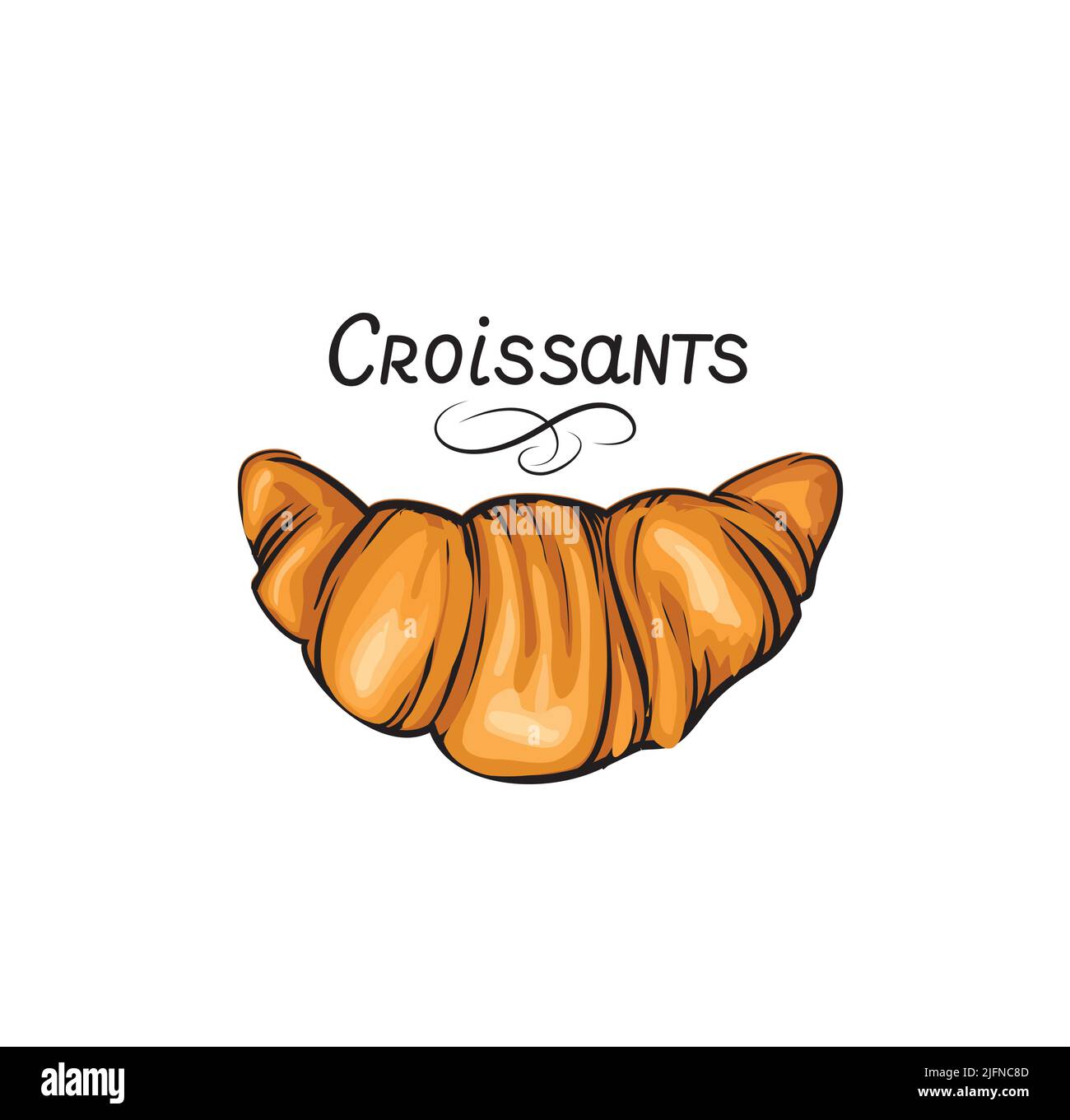 Croissant french food icon set. Bakery food hand drawing line art over white background. Cake for breakfast banner Stock Vector