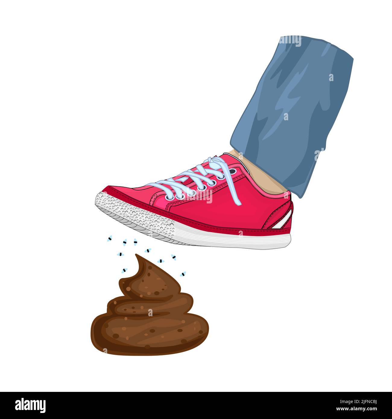 Man foot stepping into dog poop. Human step on poo. Men foot with