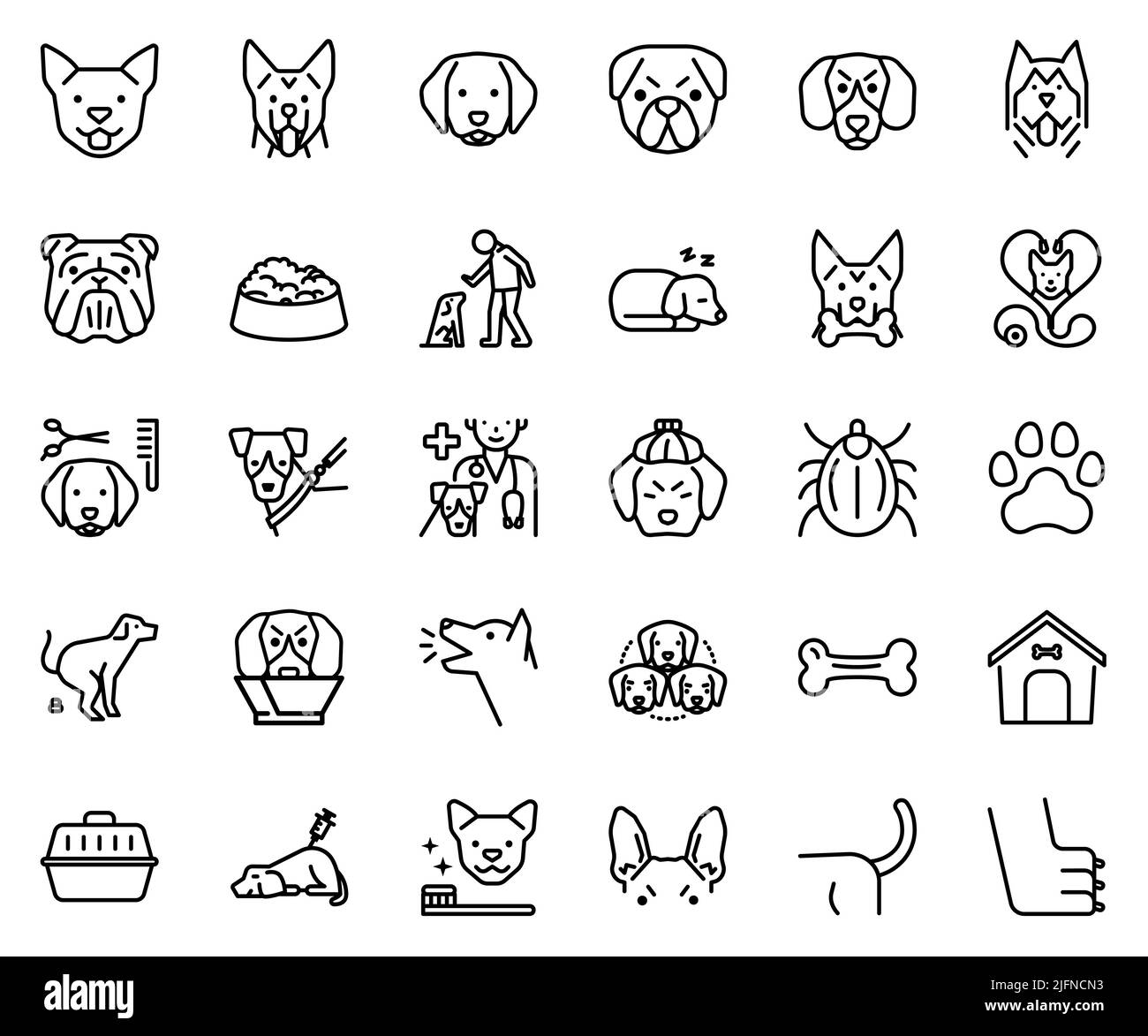 Dog icon set, simple design breed, vet, health, 30 items, vector illustration Stock Vector