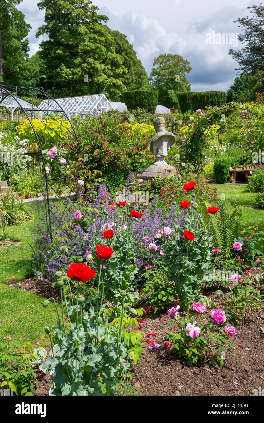 Flower garden at Thornbridge Hall Gardens near Bakewell in Derbyshire, England. Stock Photo