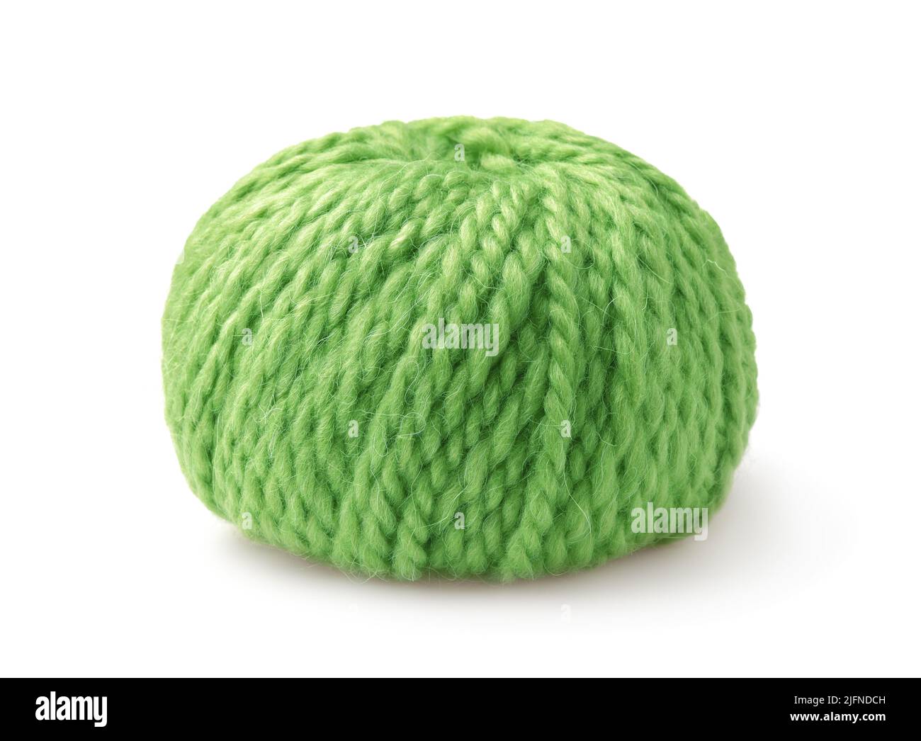 Front view of green wool yarn skein isolated on white Stock Photo