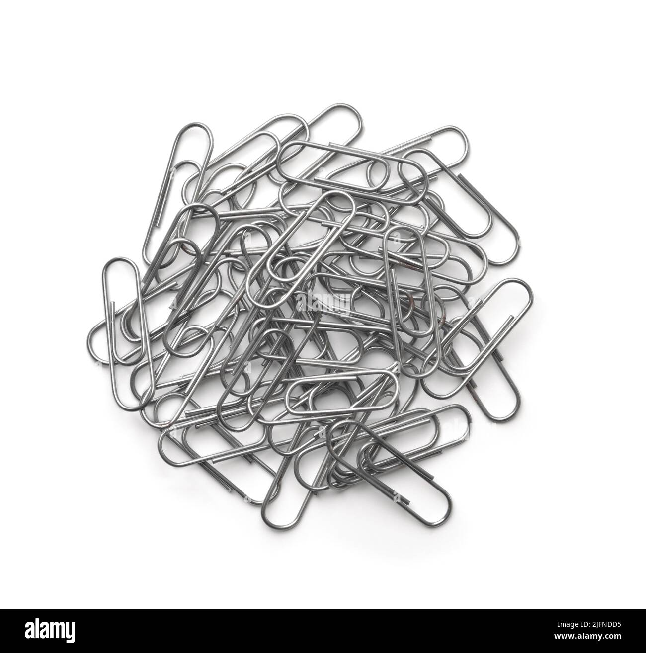 Top view of steel paper clips isolated on white Stock Photo
