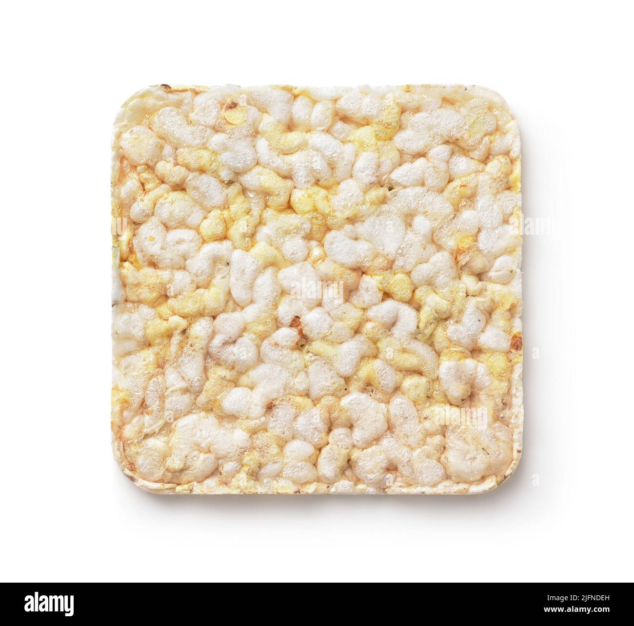 Top view of square puffed wholegrain rice crispbread isolated on white Stock Photo