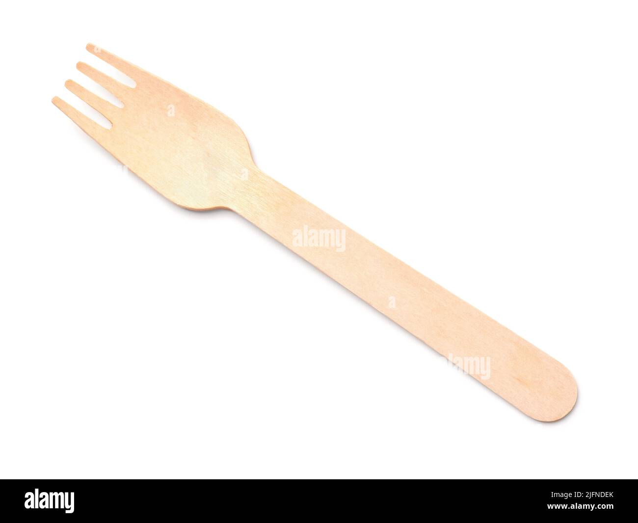 Top view of disposable wooden fork Isolated on white Stock Photo