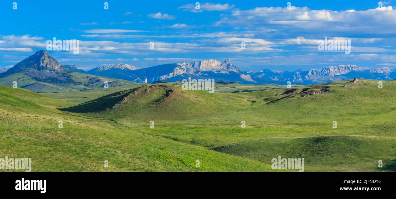 panorama of prairie hills below the rocky mountain front near augusta, montana Stock Photo