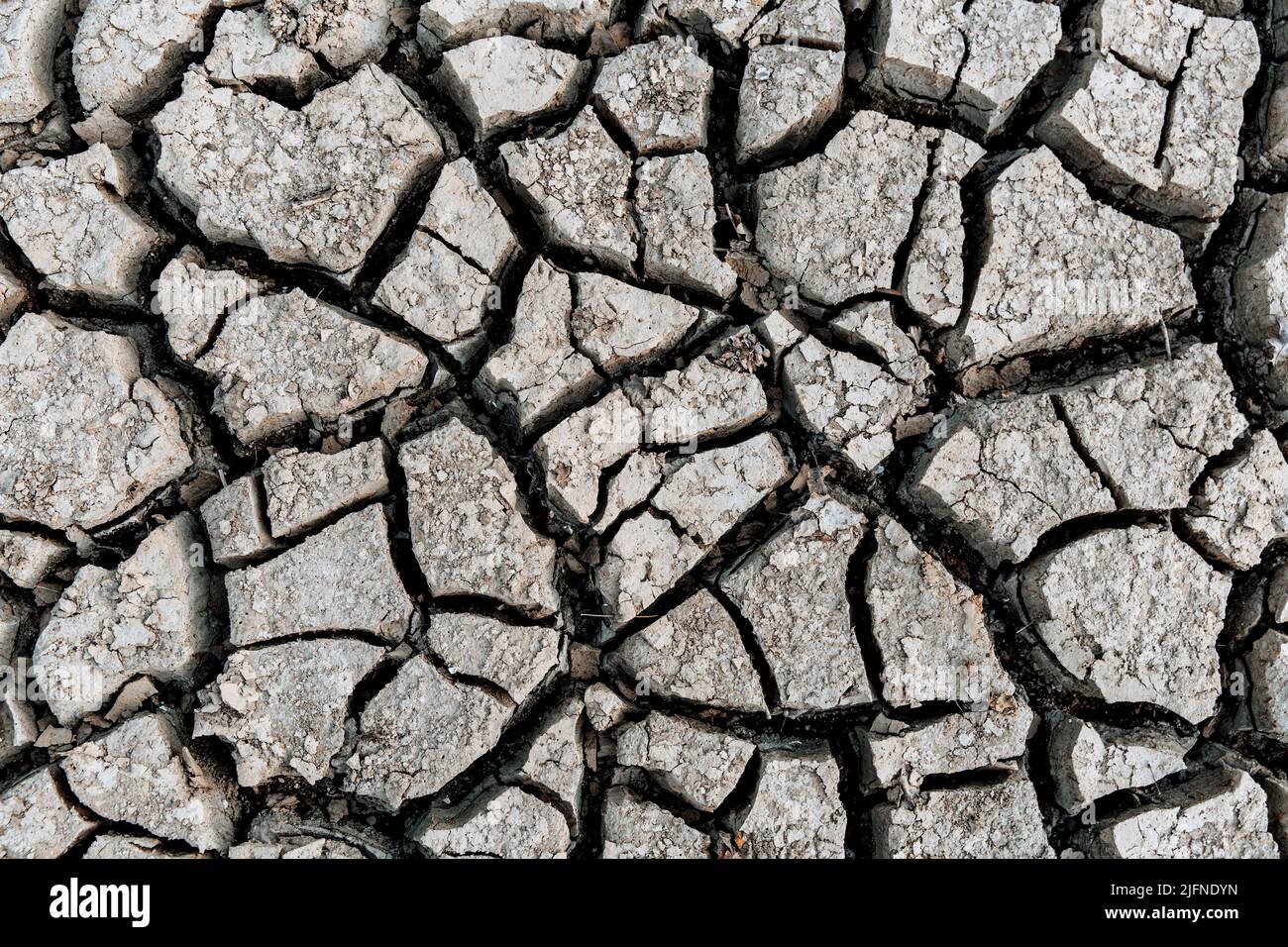 Cracked earth, cracked soil. texture of grungy dry cracking parched earth. Global warming effect.  Stock Photo