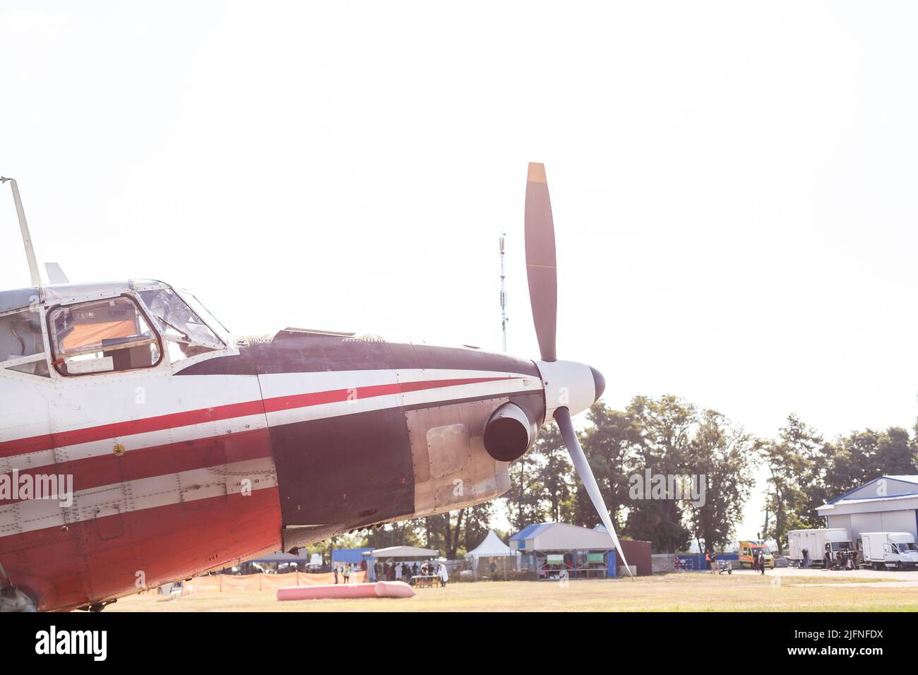 Small aircraft with propeller in parking lot Stock Photo - Alamy