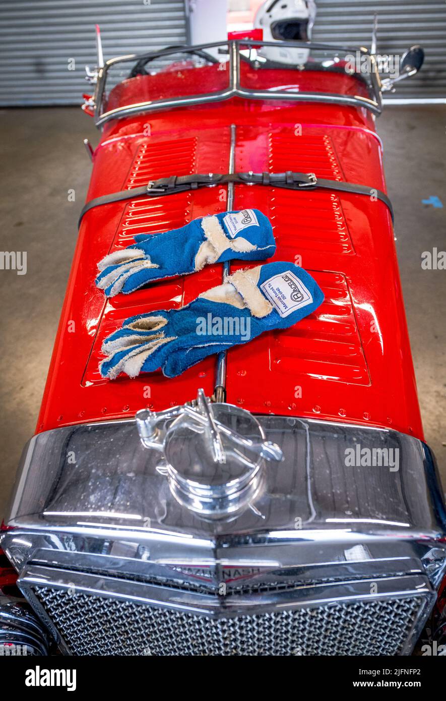 Vintage car and racing flame proof glovers Stock Photo Alamy