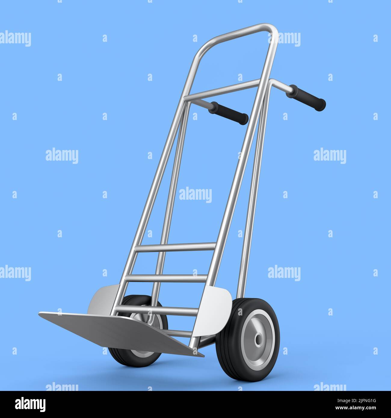 Empty hand truck or dolly for delivery and carrying isolated on blue
