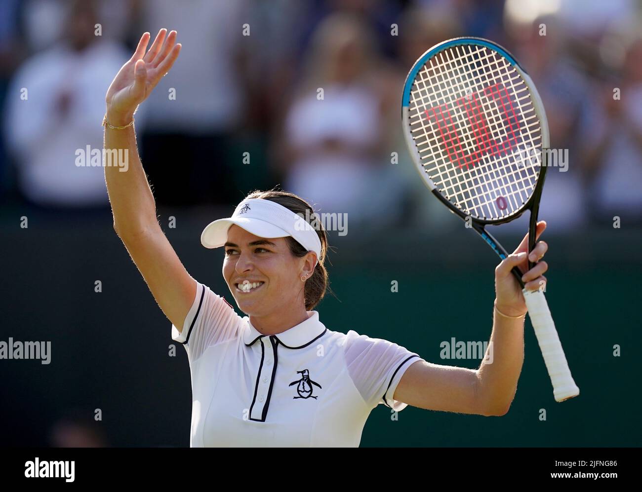 Ajla Tomljanovic reacts against Alize on day eight of the 2022 Wimbledon Championships at