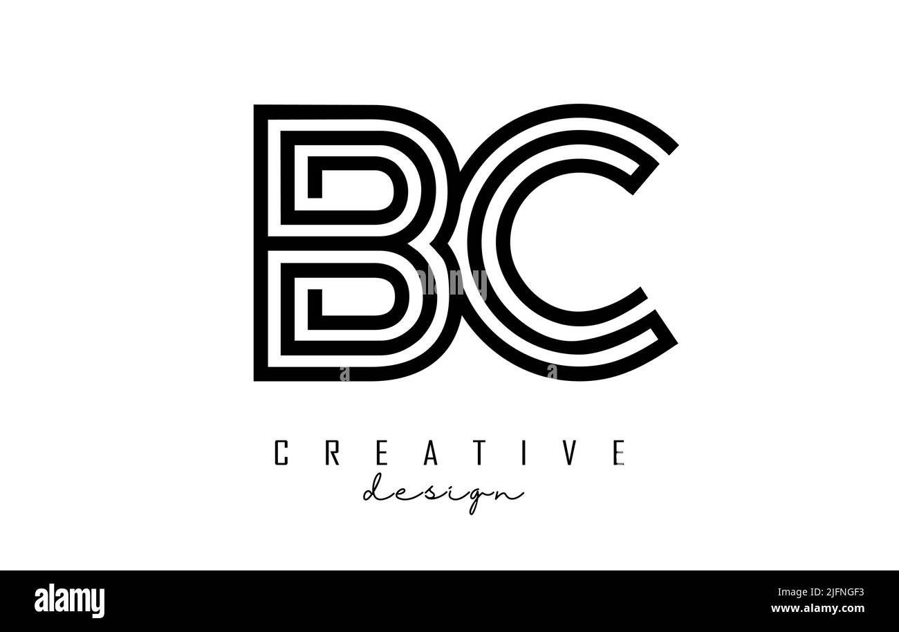 Outline BC b c letter logo with united lines. Letters B and C with ...
