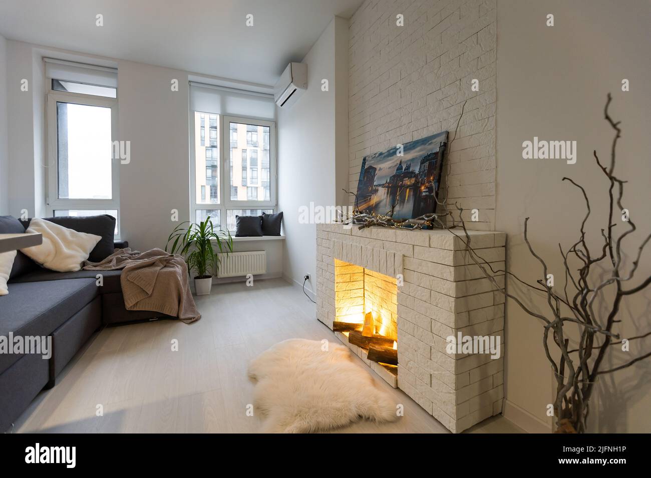 Luxury Loft Living Room Interior, Apartments with a fireplace Stock ... - Cozy Loft Apartments With Fireplaces
