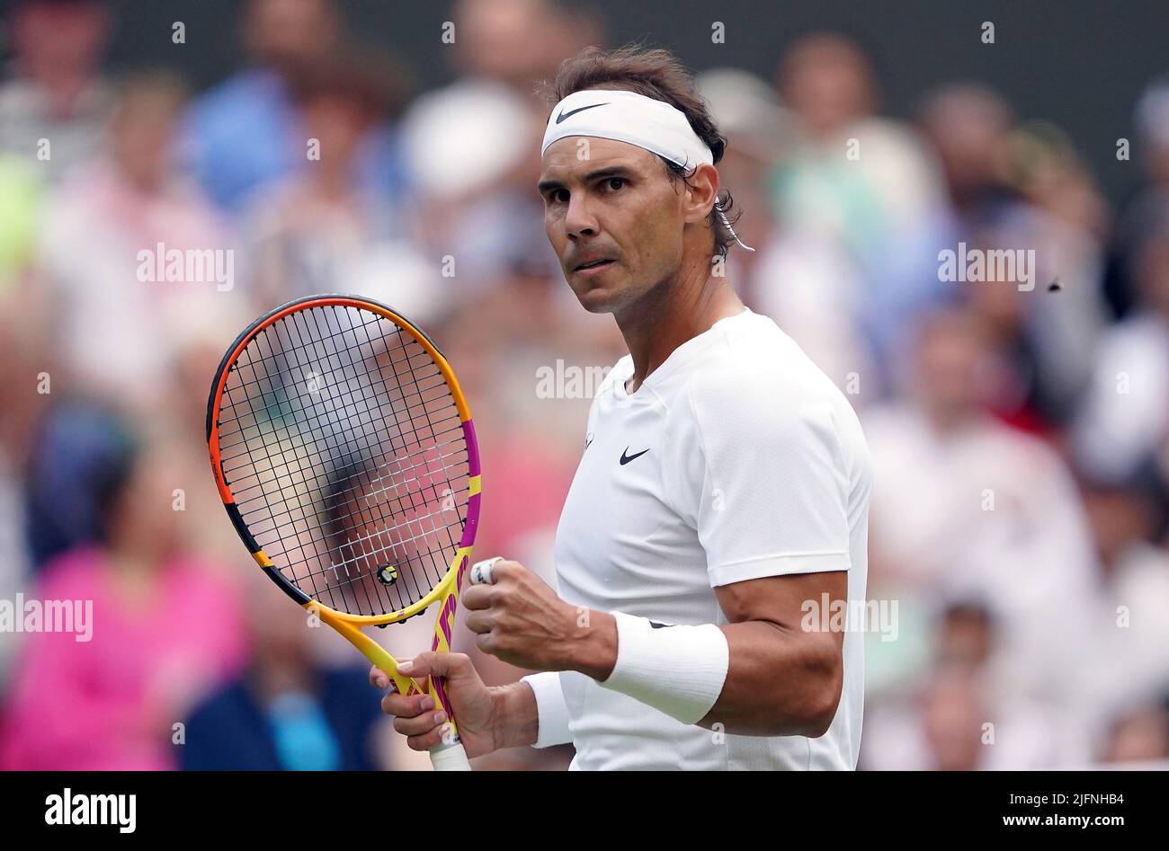 Rafael Nadal celebrates winning the first set during his Gentlemen's
