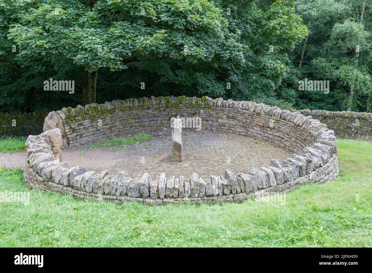 Example of a sheepfold, part of a dry stone walling exhibit, Shibden Park, Halifax, Yorkshire, UK. Stock Photo