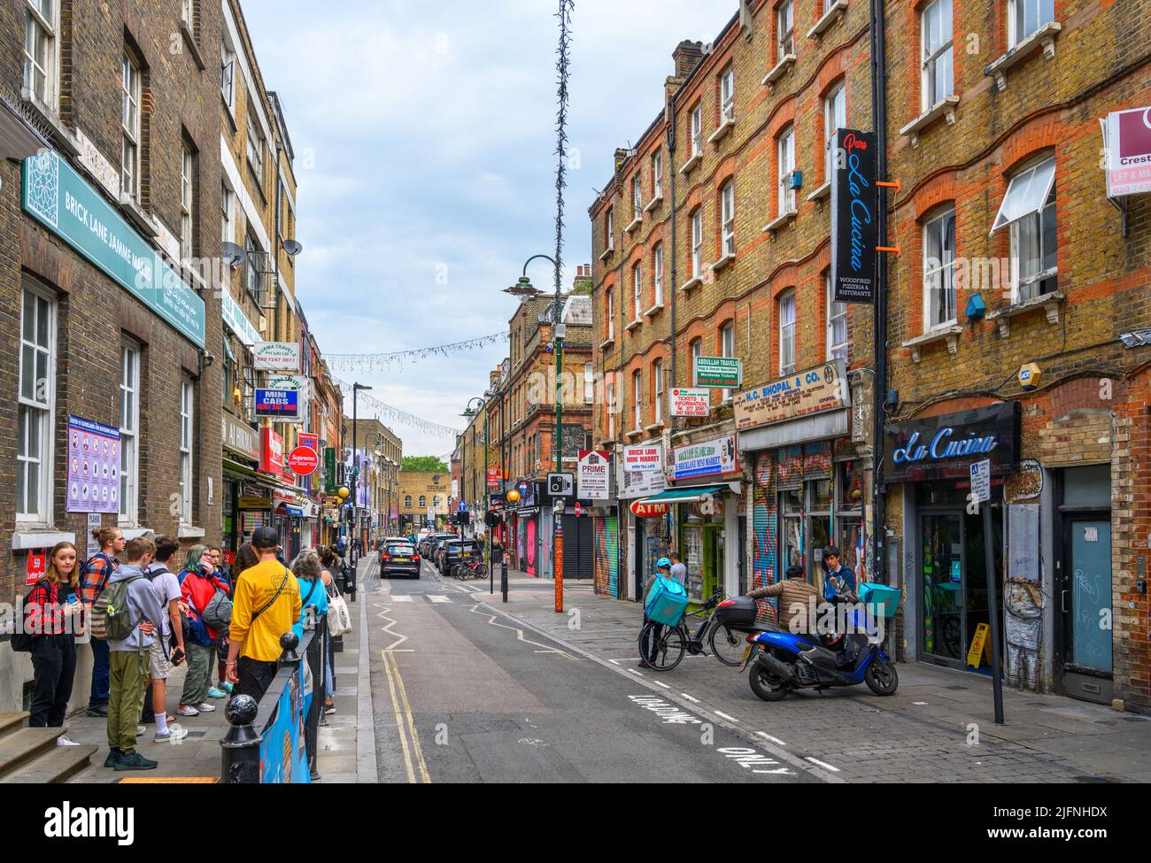 Brick Lane, London. View down the famous Brick Lane in Tower Hamlets, East End, London, England, UK Stock Photo