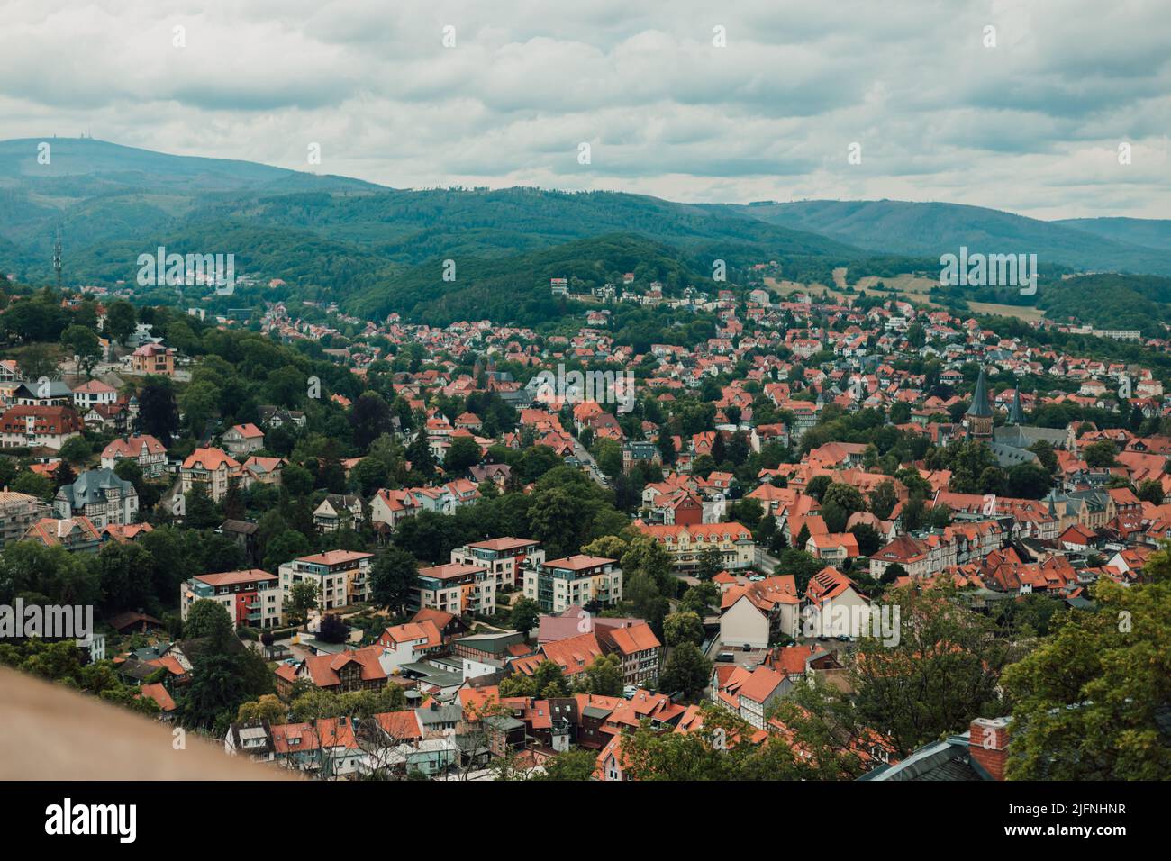 View of the rooftops of a small town in Germany from a height Stock ...