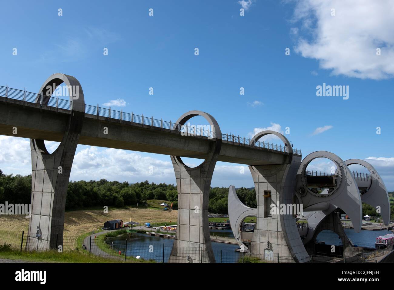 The Falkirk Wheel is a rotating boat lift in Tamfourhill, Falkirk, in