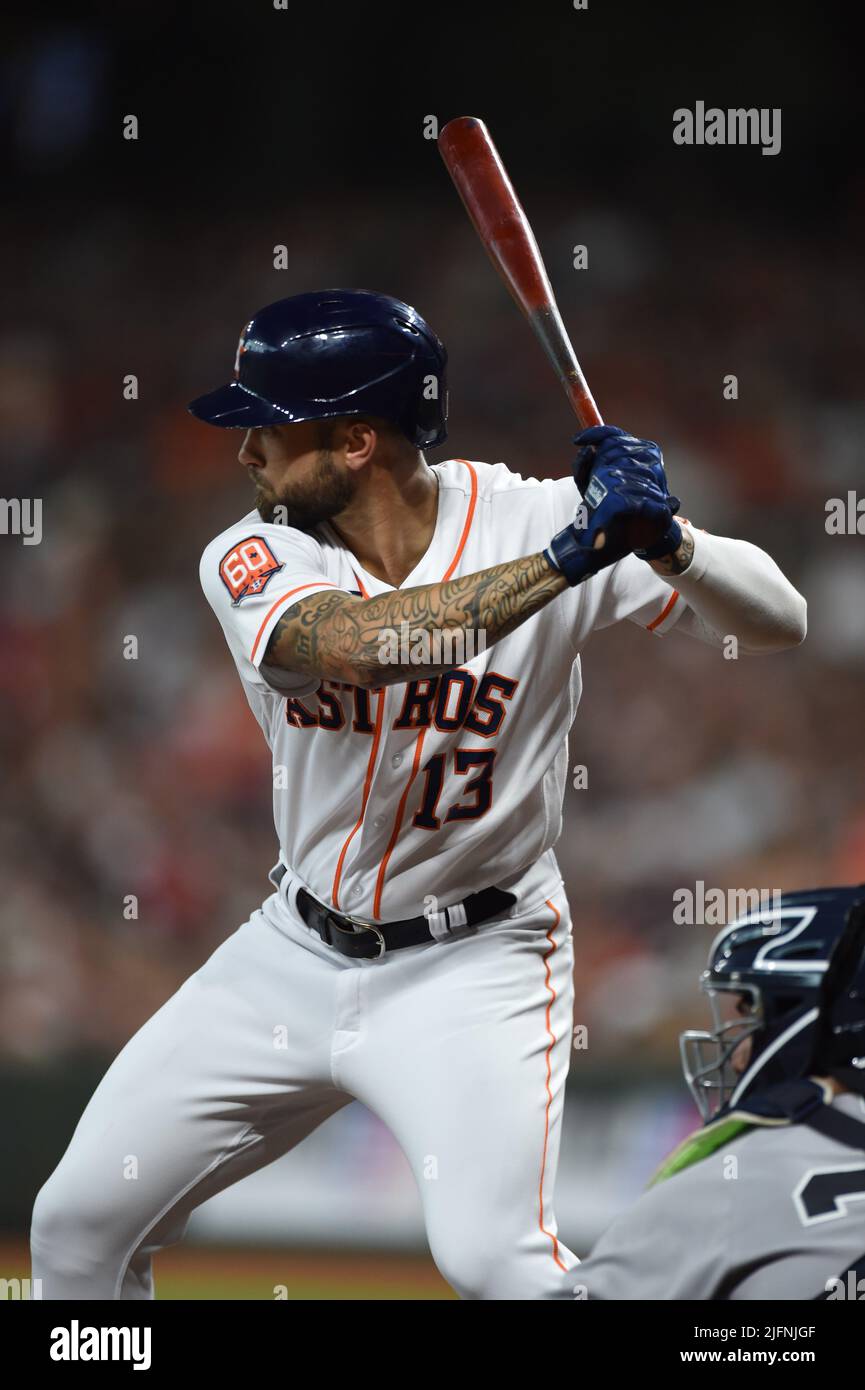 Houston Astros first baseman J.J. Matijevic (13) bats during the second
