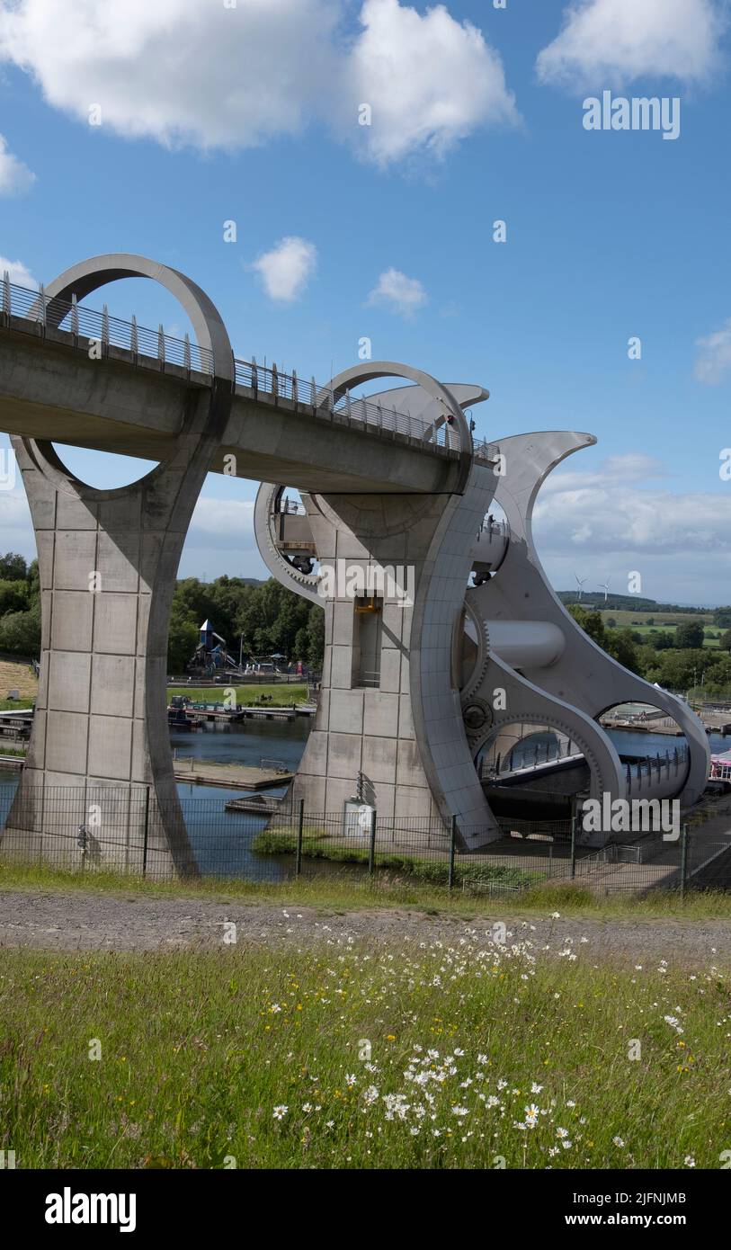 The Falkirk Wheel is a rotating boat lift in Tamfourhill, Falkirk, in