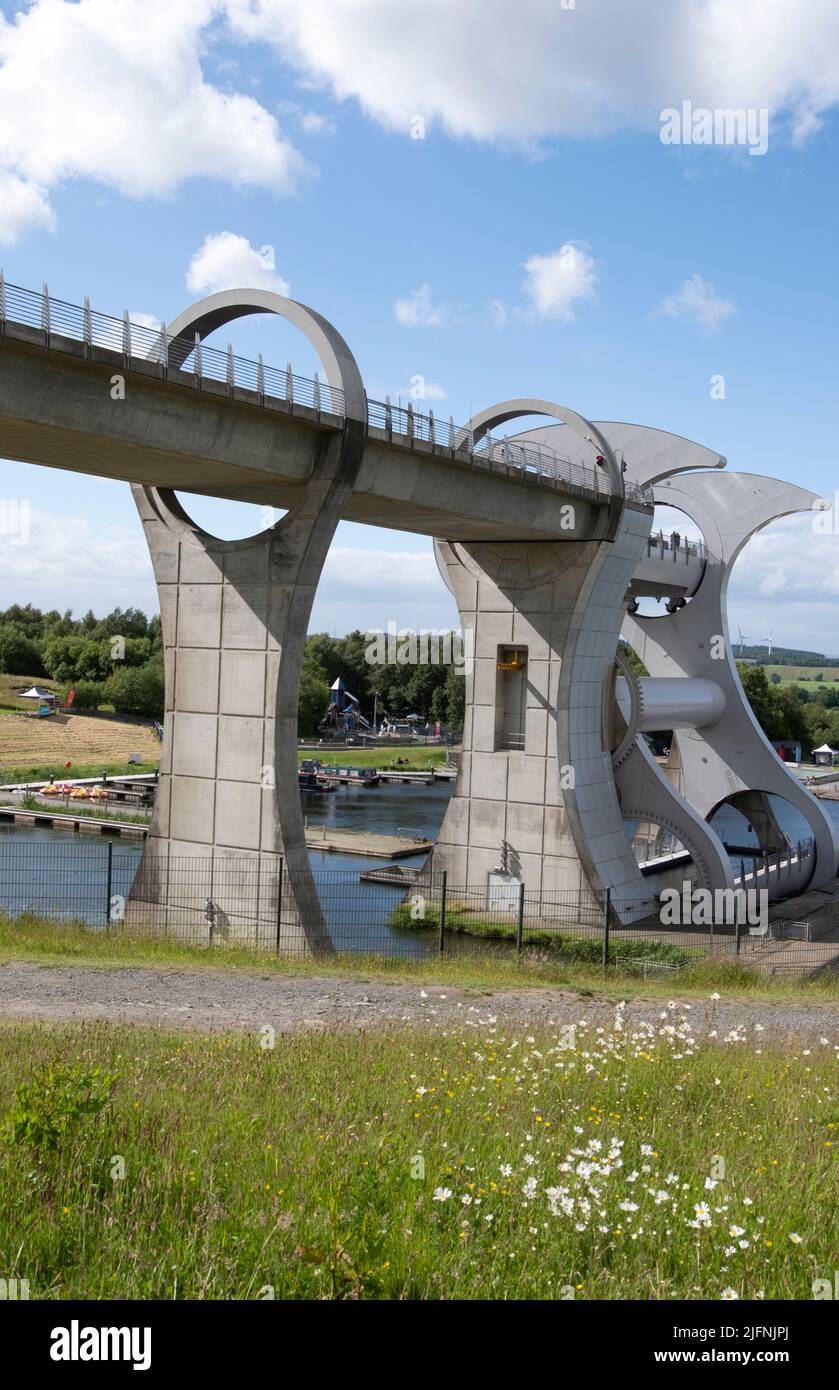 The Falkirk Wheel is a rotating boat lift in Tamfourhill, Falkirk, in