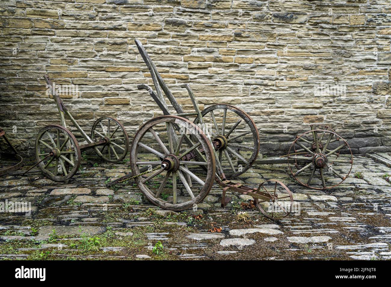 Ancient wooden ploughs Stock Photo