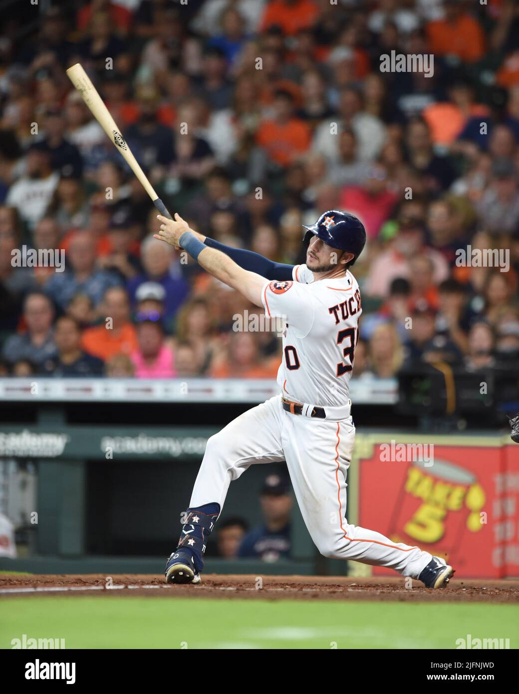 Houston Astros right fielder Kyle Tucker (30) swings during the third