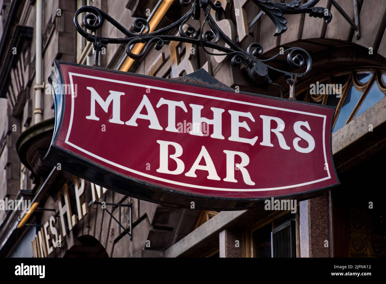 Sign outside Mathers Bar on Queensferry Street, Edinburgh, Scotland, UK. Stock Photo