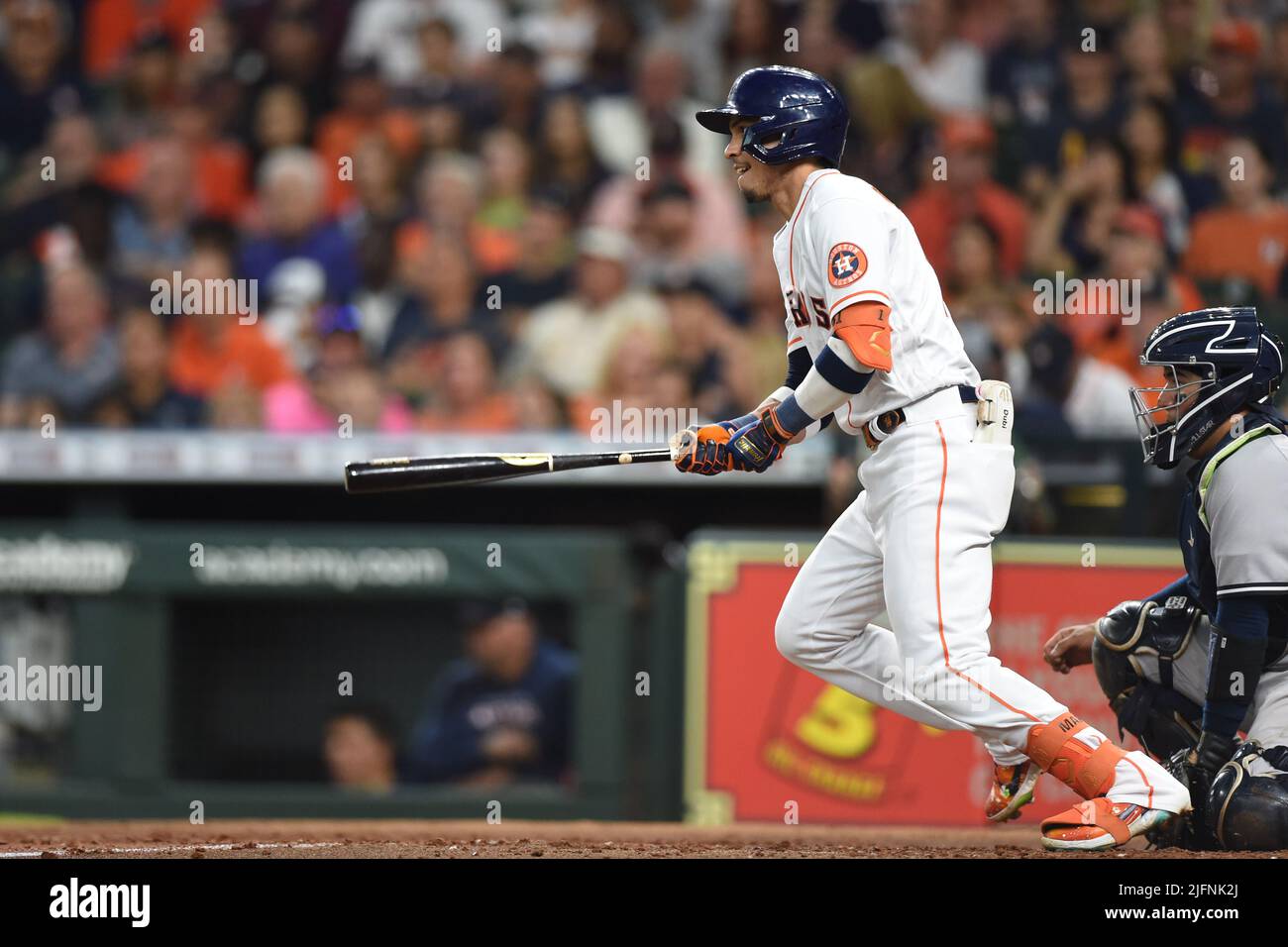 Houston Astros center fielder Mauricio Dubon (14) bats during the