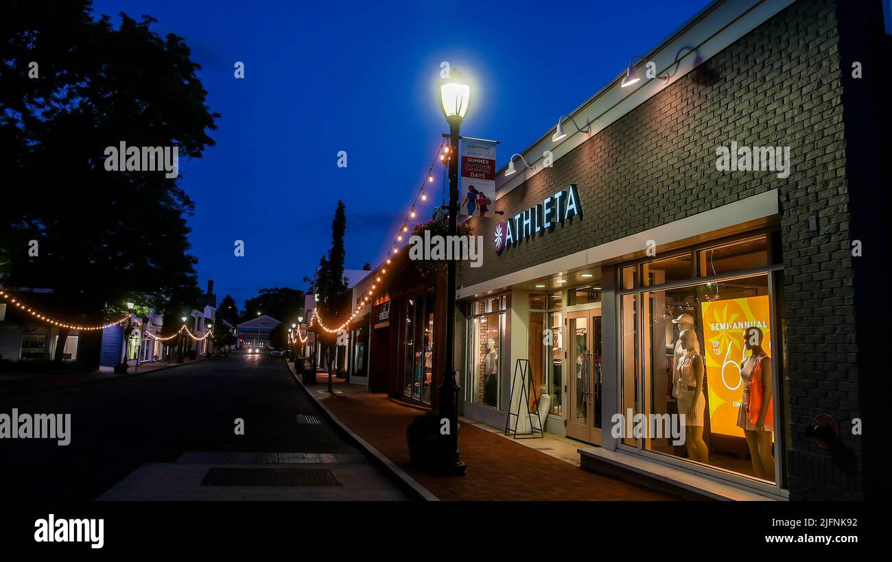 WESTPORT, CT, USA JULY 3, 2022 Empty street in downtown with